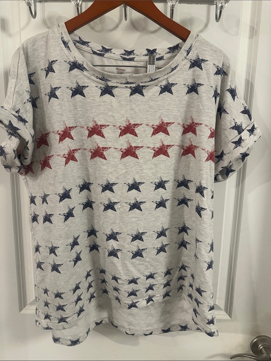 Style & Co. Tops - Women’s Short-Sleeve Star Print Tee in White, Blue & Red
